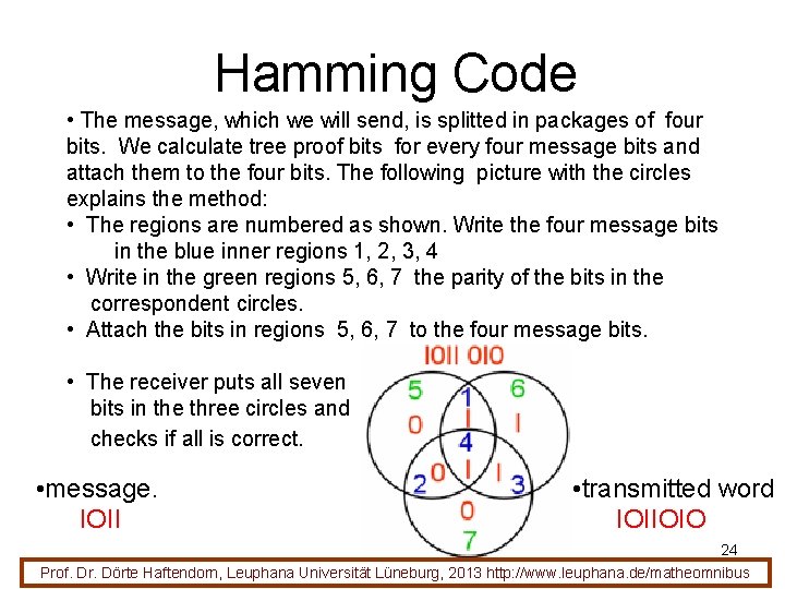 Hamming Code • The message, which we will send, is splitted in packages of