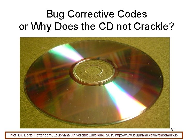 Bug Corrective Codes or Why Does the CD not Crackle? 31 Prof. Dr. Dörte