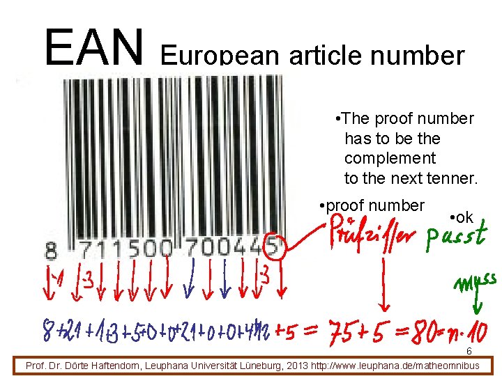 EAN European article number • The proof number has to be the complement to