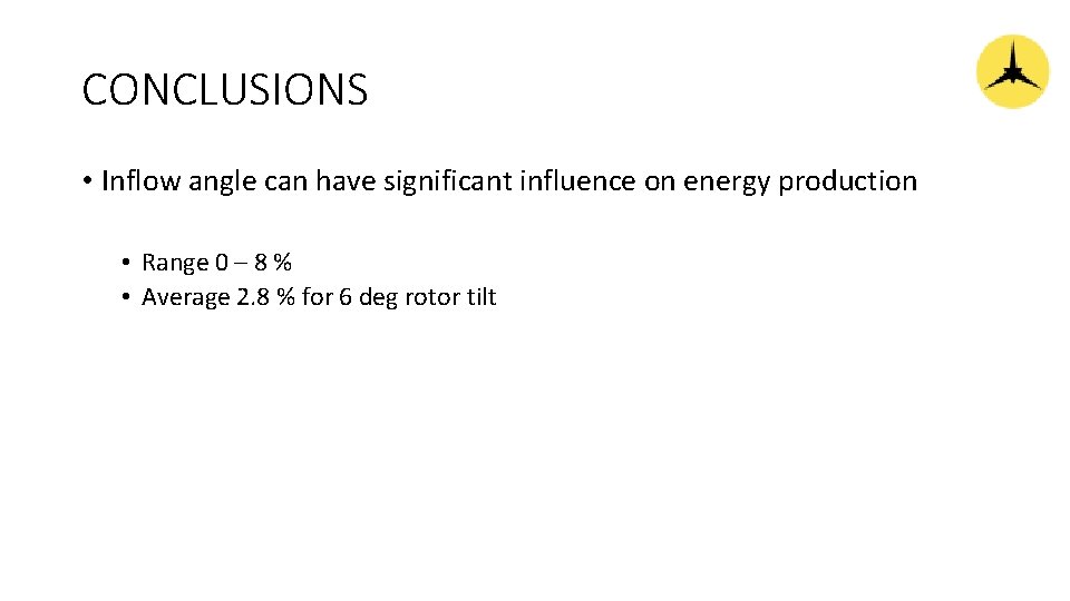 CONCLUSIONS • Inflow angle can have significant influence on energy production • Range 0