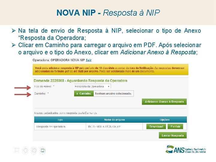 NOVA NIP - Resposta à NIP Ø Na tela de envio de Resposta à