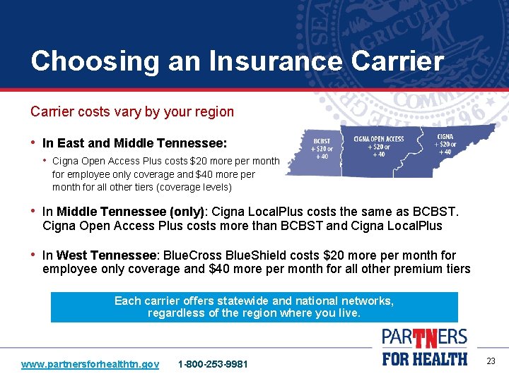 Choosing an Insurance Carrier costs vary by your region • In East and Middle