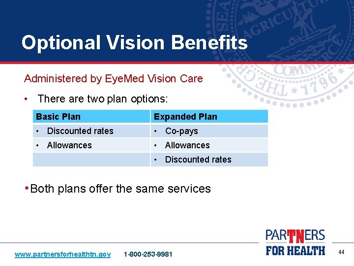 Optional Vision Benefits Administered by Eye. Med Vision Care • There are two plan