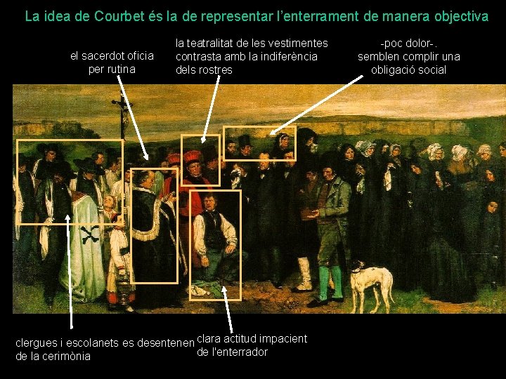La idea de Courbet és la de representar l’enterrament de manera objectiva el sacerdot