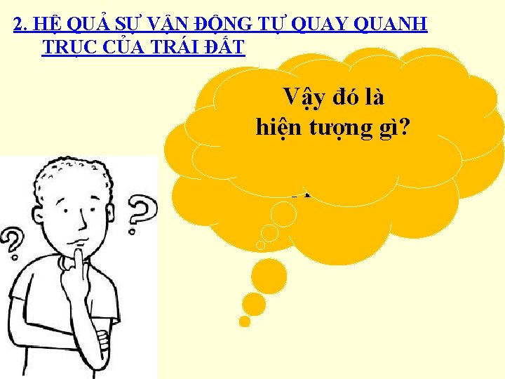 2. HỆ QUẢ SỰ VẬN ĐỘNG TỰ QUAY QUANH TRỤC CỦA TRÁI ĐẤT Vậy