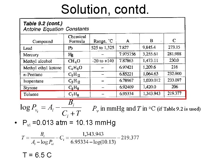 Solution, contd. Pv in mm. Hg and T in o. C (if Table 9.