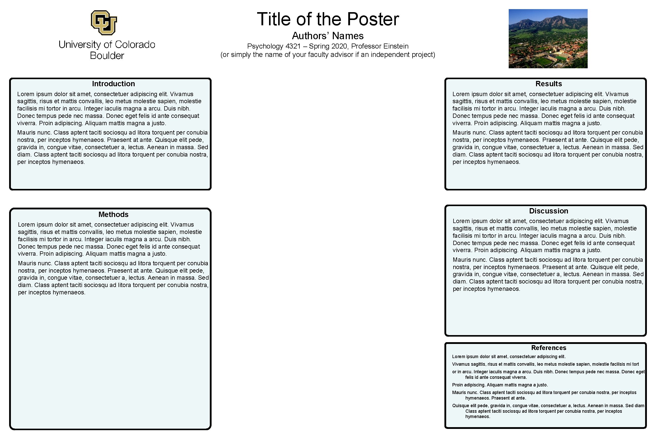 Title of the Poster Authors’ Names Psychology 4321 – Spring 2020, Professor Einstein (or