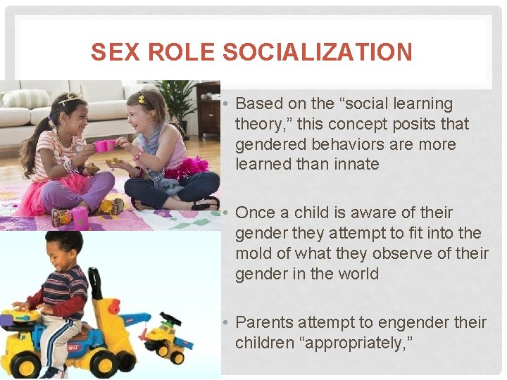 SEX ROLE SOCIALIZATION • Based on the “social learning theory, ” this concept posits