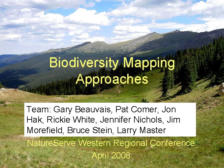 Biodiversity Mapping Approaches Team: Gary Beauvais, Pat Comer, Jon Hak, Rickie White, Jennifer Nichols,