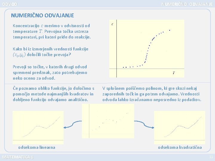 ODVOD NUMERIČNO ODVAJANJE Koncentracijo c merimo v odvisnosti od temperature T. Prevojna točka ustreza