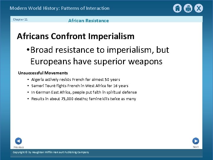 Modern World History: Patterns of Interaction Chapter 11 African Resistance Africans Confront Imperialism •