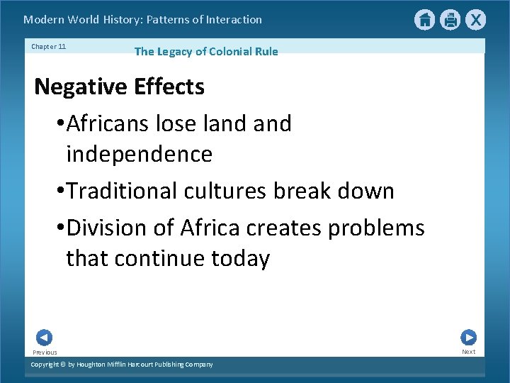 Modern World History: Patterns of Interaction Chapter 11 The Legacy of Colonial Rule Negative