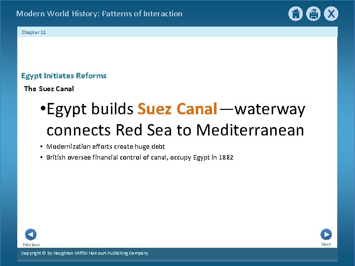 Modern World History: Patterns of Interaction Chapter 11 Egypt Initiates Reforms The Suez Canal