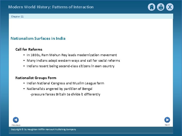 Modern World History: Patterns of Interaction Chapter 11 Nationalism Surfaces in India Call for