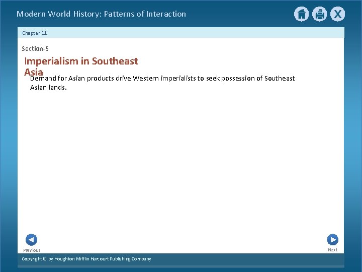 Modern World History: Patterns of Interaction Chapter 11 Section-5 Imperialism in Southeast Asia Demand