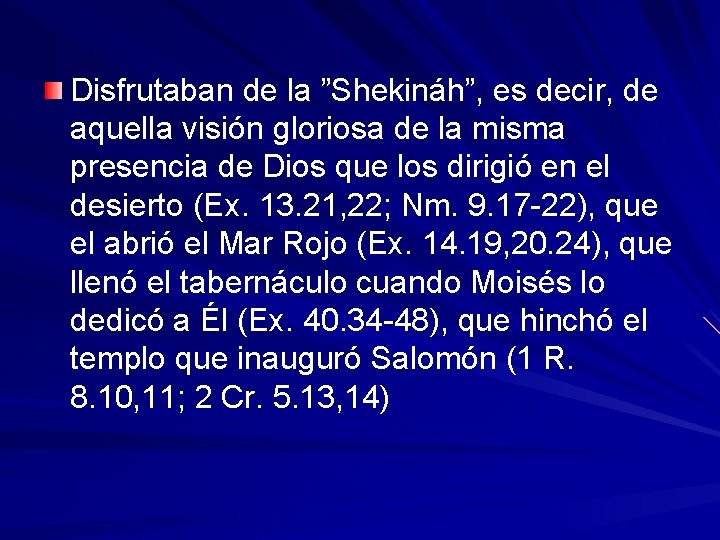 Disfrutaban de la ”Shekináh”, es decir, de aquella visión gloriosa de la misma presencia