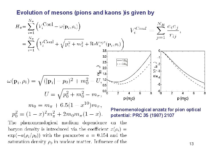 Evolution of mesons (pions and kaons )is given by Phenomenological anzatz for pion optical