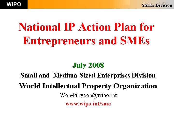 SMEs Division National IP Action Plan for Entrepreneurs and SMEs July 2008 Small and SMEs Division National IP Action Plan for Entrepreneurs and SMEs July 2008 Small and