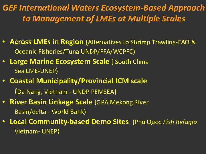 GEF International Waters Ecosystem-Based Approach to Management of LMEs at Multiple Scales • Across