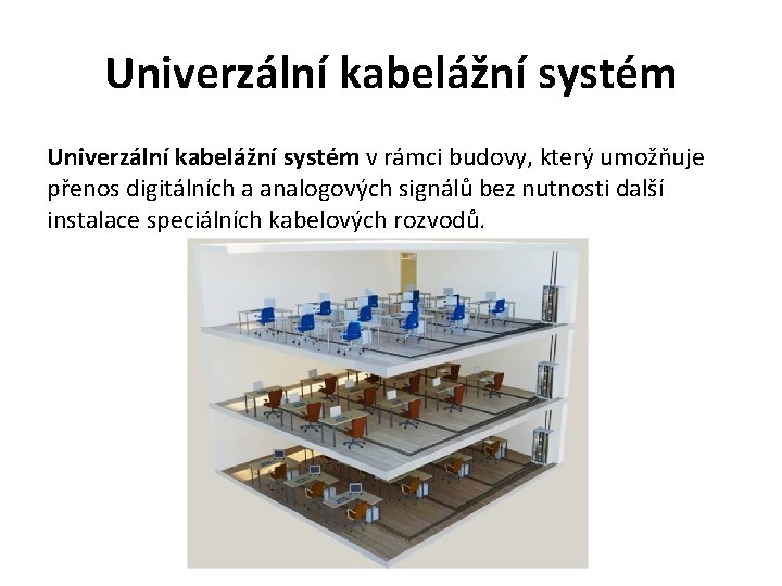 Univerzální kabelážní systém v rámci budovy, který umožňuje přenos digitálních a analogových signálů bez
