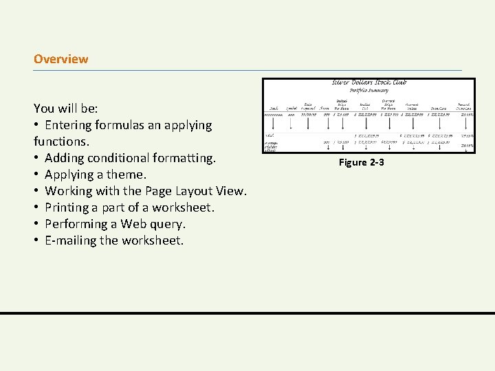 Overview You will be: • Entering formulas an applying functions. • Adding conditional formatting.