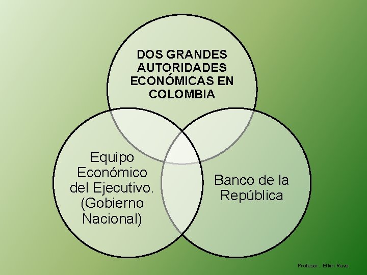 DOS GRANDES AUTORIDADES ECONÓMICAS EN COLOMBIA Equipo Económico del Ejecutivo. (Gobierno Nacional) Banco de