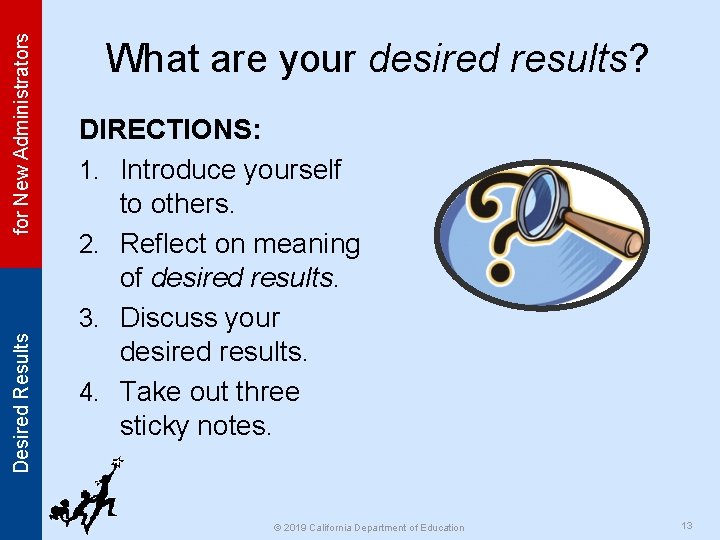 for New Administrators Desired Results What are your desired results? DIRECTIONS: 1. Introduce yourself