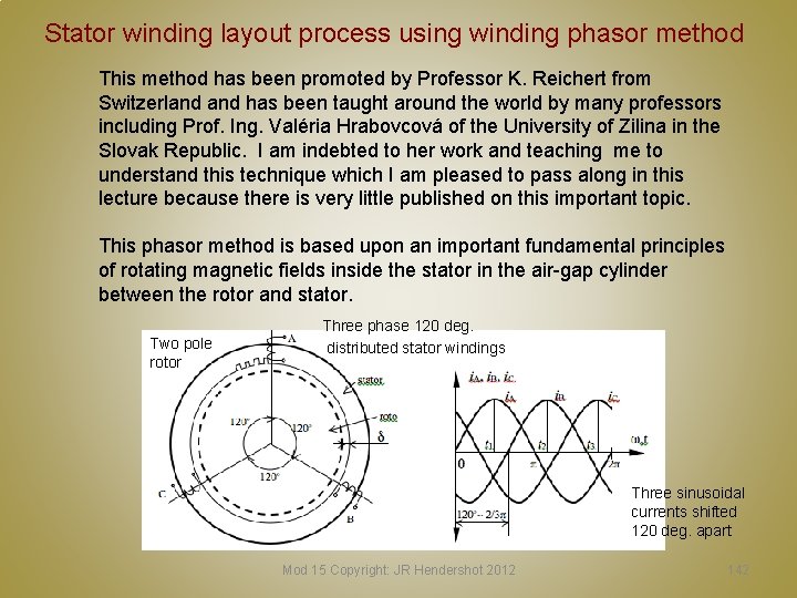 Stator winding layout process using winding phasor method This method has been promoted by