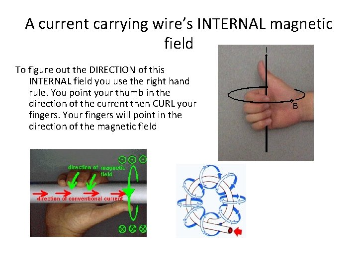 A current carrying wire’s INTERNAL magnetic field To figure out the DIRECTION of this