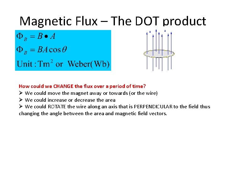Magnetic Flux – The DOT product How could we CHANGE the flux over a