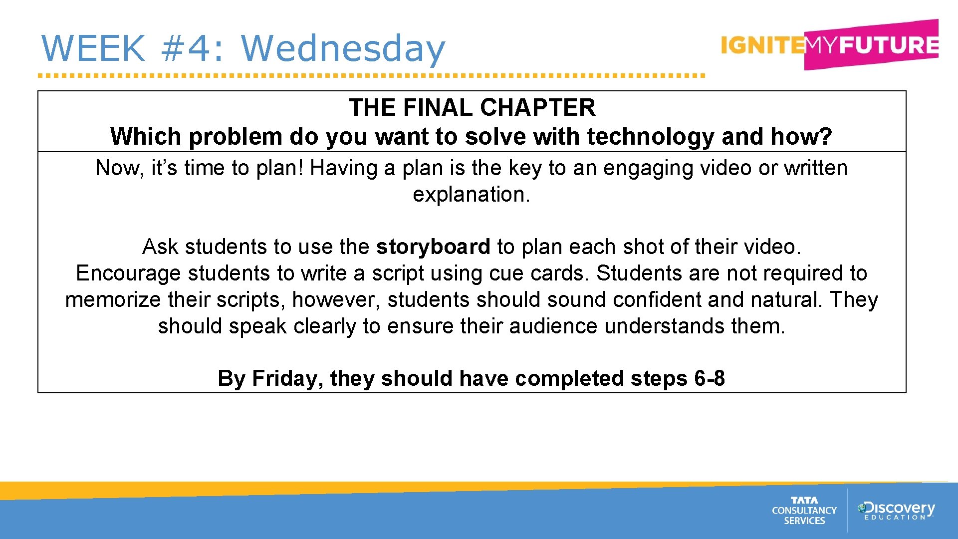 WEEK #4: Wednesday THE FINAL CHAPTER Which problem do you want to solve with