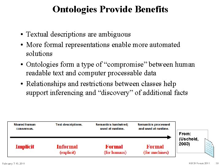 Ontologies Provide Benefits • Textual descriptions are ambiguous • More formal representations enable more