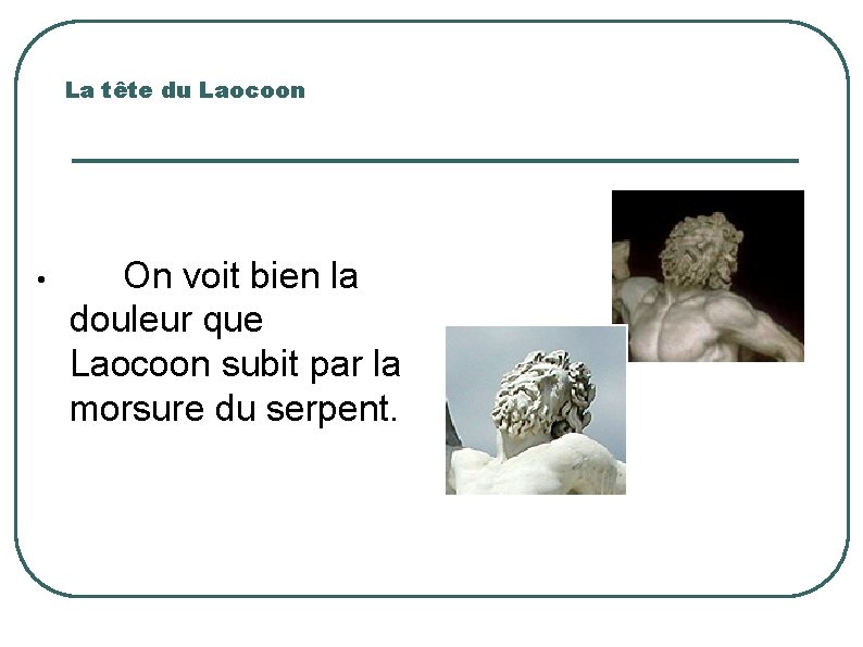 La tête du Laocoon • On voit bien la douleur que Laocoon subit par