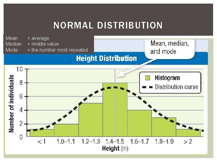 NORMAL DISTRIBUTION Mean Median Mode = average = middle value = the number most