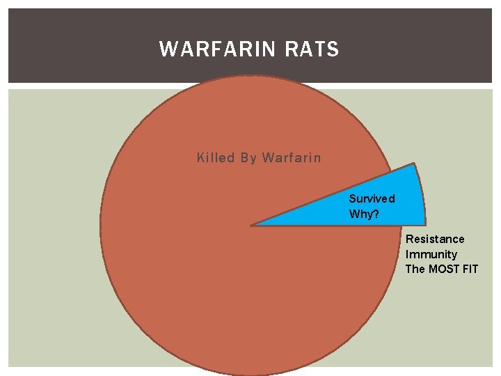 WARFARIN RATS Killed By Warfarin Survived Why? Resistance Immunity The MOST FIT 