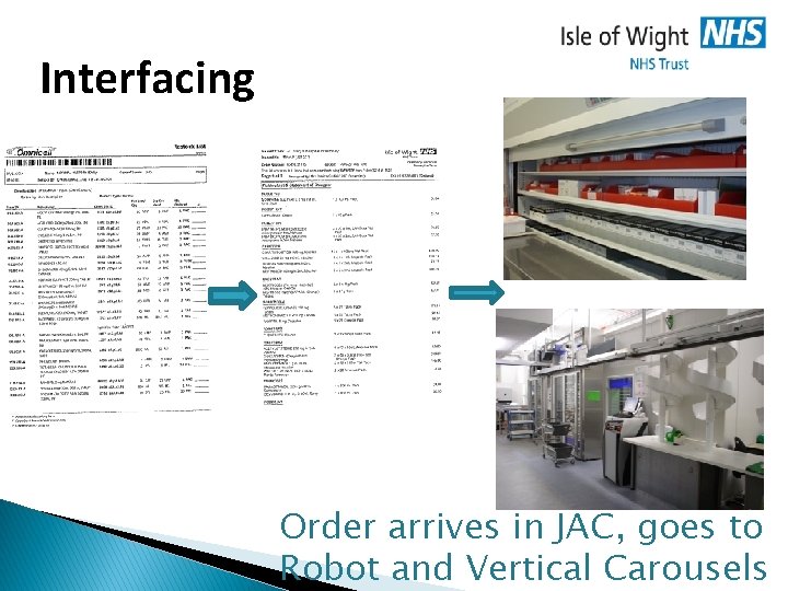 Interfacing Order arrives in JAC, goes to Robot and Vertical Carousels 