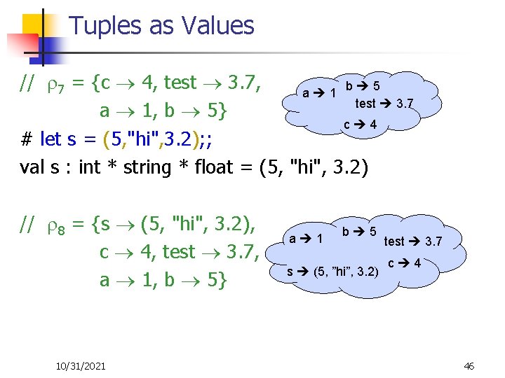 Tuples as Values // 7 = {c 4, test 3. 7, b 5 a