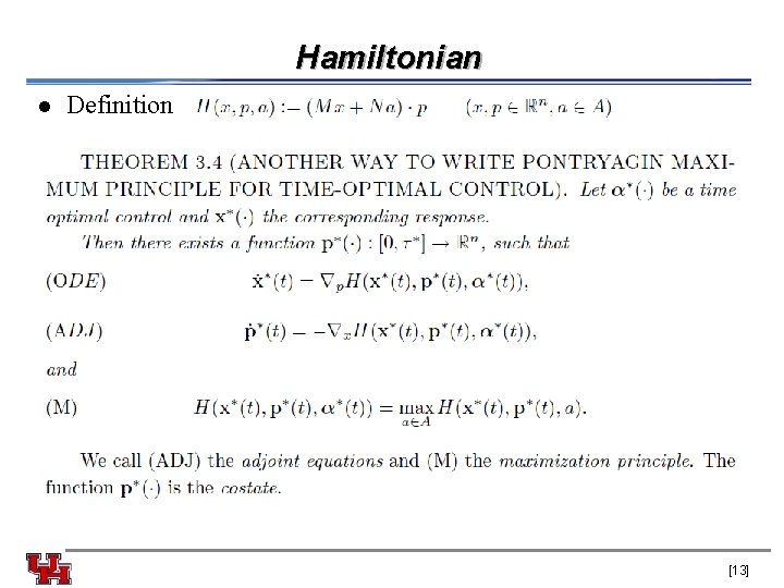 Hamiltonian l Definition [13] 