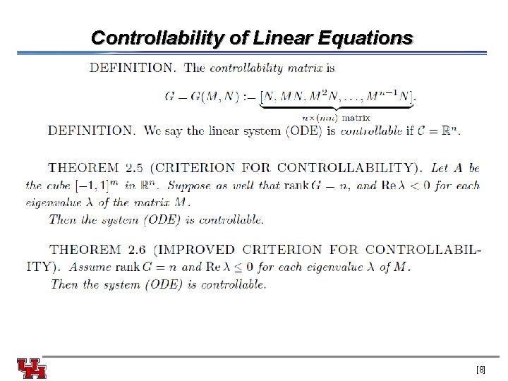 Controllability of Linear Equations [8] 