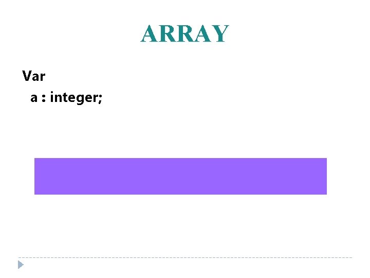 ARRAY Var a : integer; -32. 768 a 32. 767 
