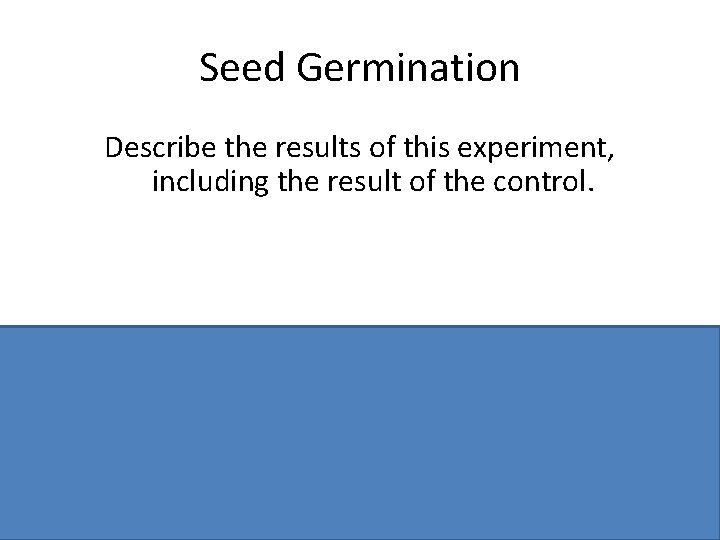 Seed Germination Describe the results of this experiment, including the result of the control.