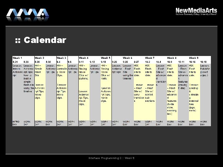 : : Calendar Interface Programming 2 : : Week 8 