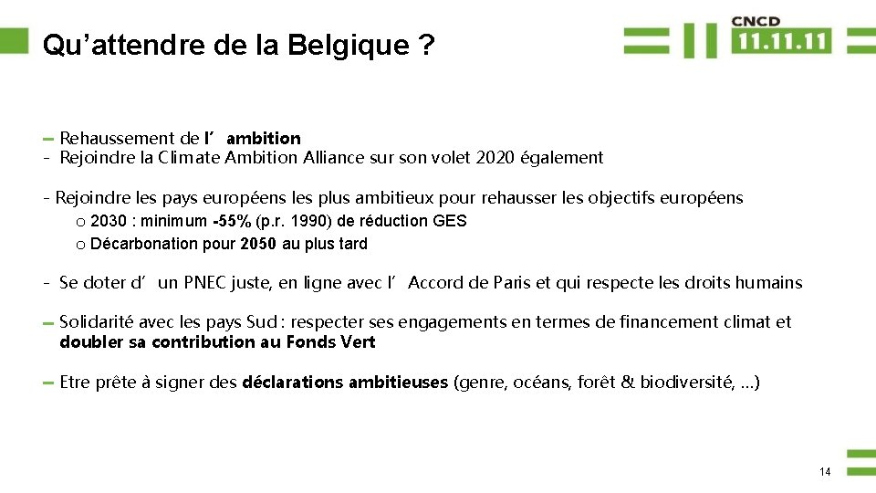 Qu’attendre de la Belgique ? Rehaussement de l’ambition - Rejoindre la Climate Ambition Alliance