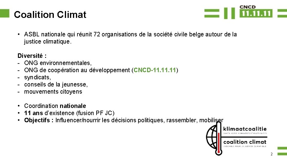 Coalition Climat • ASBL nationale qui réunit 72 organisations de la société civile belge