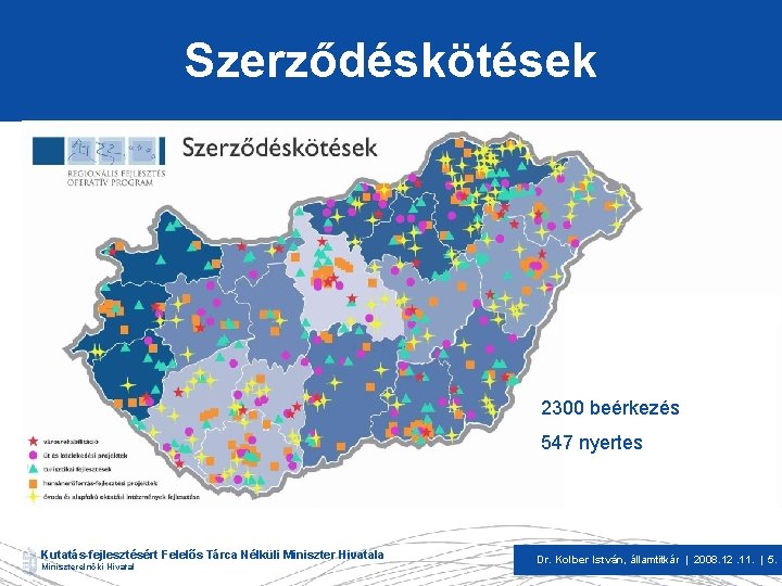 Szerződéskötések 2300 beérkezés 547 nyertes Kutatás-fejlesztésért Felelős Tárca Nélküli Miniszter Hivatala Miniszterelnöki Hivatal Dr.