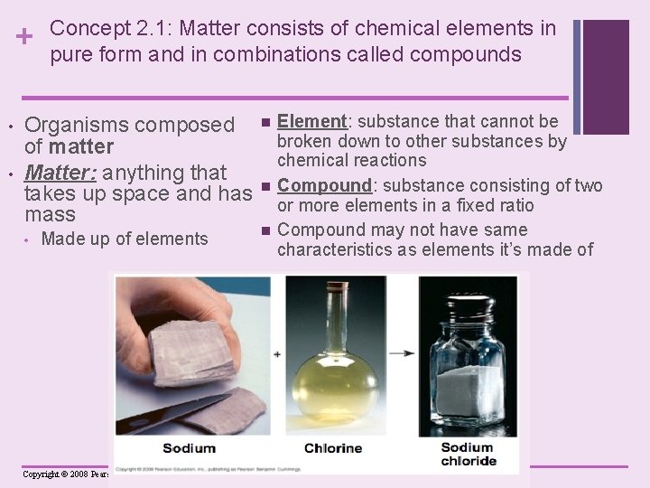 + • • Concept 2. 1: Matter consists of chemical elements in pure form
