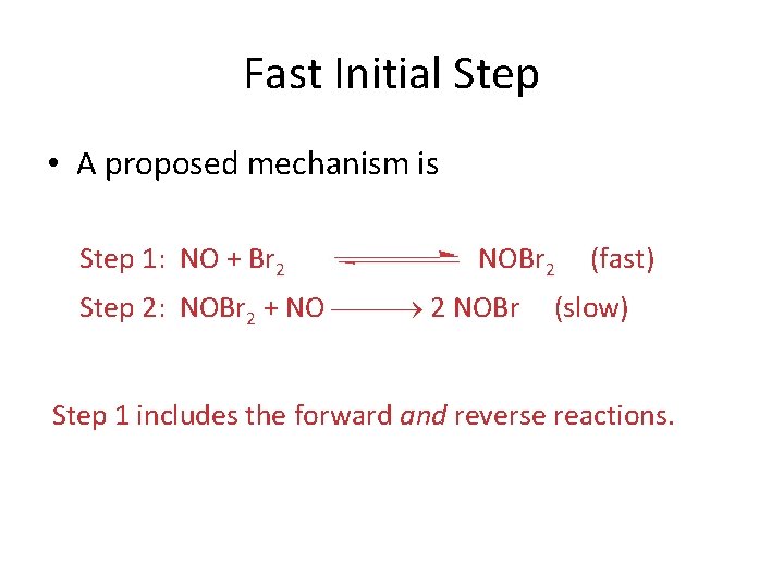 Fast Initial Step • A proposed mechanism is Step 1: NO + Br 2