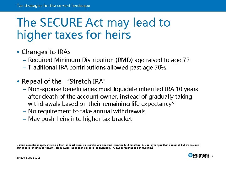 Tax strategies for the current landscape The SECURE Act may lead to higher taxes