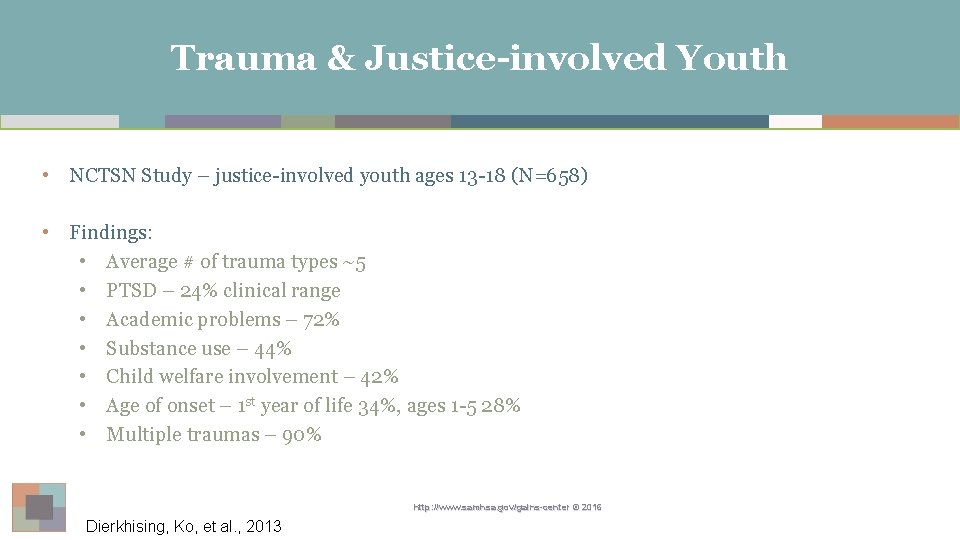 Trauma & Justice-involved Youth • NCTSN Study – justice-involved youth ages 13 -18 (N=658)