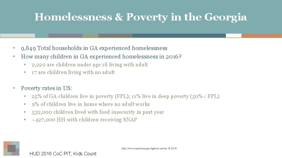 Homelessness & Poverty in the Georgia • 9, 849 Total households in GA experienced